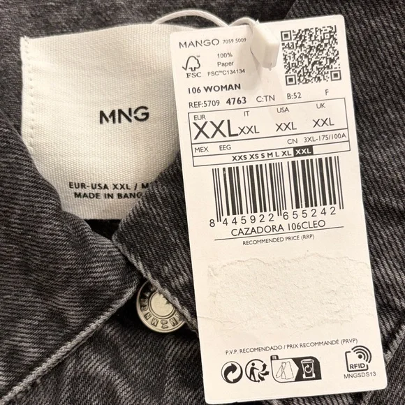 Mango Black Pocketed Denim Jacket/NWT/XXL - Picture 9 of 15